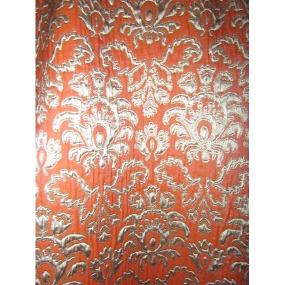 David Meister Orange With Metallic Floral Brocade Print Silk With A Halter Top - Picture 10 of 12
